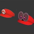 Red Hats With White M Logo And Big Eyes Design On Black Background