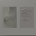 Modern 3D Wall Decor with Wavy Lines and Geometric Flower Pattern in Neutral Tones 3d model