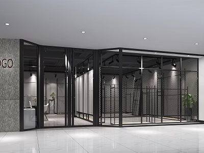 Modern Mall Store With Glass Facade Metal Frames And Minimalist Design Indoor Plants 3d model