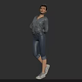 Woman in Gray Zip Up Hoodie Standing Against Gray Background with Short Hair