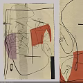 Abstract Hand Drawn Square Rug With Colorful Patches And Black Lines