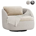Soft Beige Diamond Quilted Single Sofa With Plush Cushion And Cozy Throw Blanket 3d model