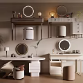 Modern Dressing Table with Round Mirrors Potted Plant and Storage Cabinets 3d model