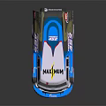 Blue and white modified race car with Project 452 WASCO NITTO logos and streamlined design