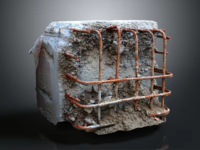 Damaged Structural Construction Component With Rusted Rebar And Rough Concrete Surface 3d model