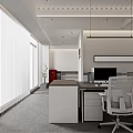 Modern Public Office Space Interior With Workstations Ergonomic Chairs And Large Windows Blinds 3d model