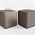 Two Square Brown Leather Sofa Stools With Diamond Quilted Design 3d model
