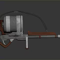 Mechanical Weapons With Golden And Silver Bodies Brown Straps And Red Metallic Bases Design