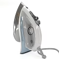 Modern Electric Iron With White Body Black Handle And Silver Soleplate Displayed In Multiple Angles
