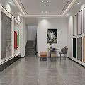Modern Building Materials Showroom Interior With Colorful Wall Panels Tiles And Gray Floor