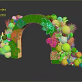 Festive Green Decorative Arch with Green Pink Balls Leaves and Flowers