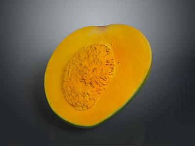 Fresh Ripe Mango Cut Open Showing Juicy Yellow Flesh Green Skin and Central Seed 3d model