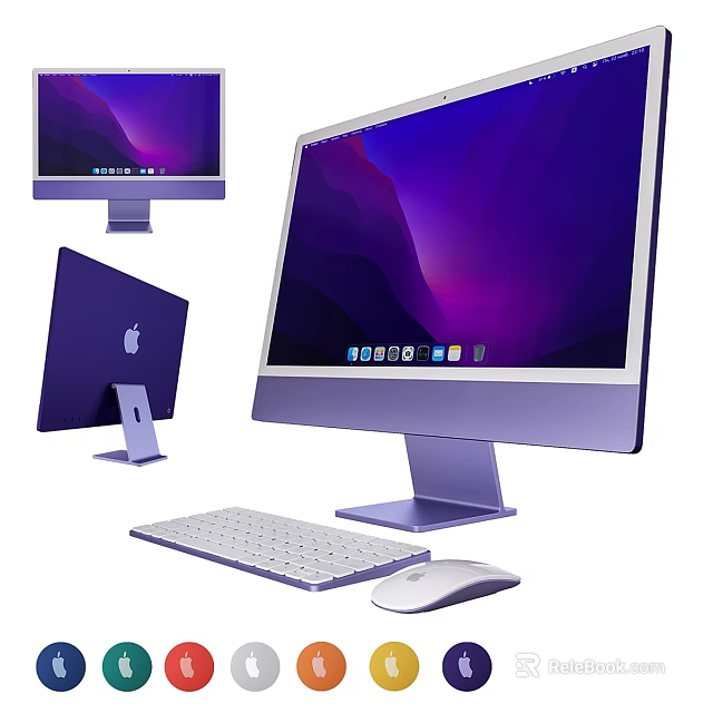 Apple iMac Desktop Computer In Purple With Keyboard Mouse And Screen 3d model 