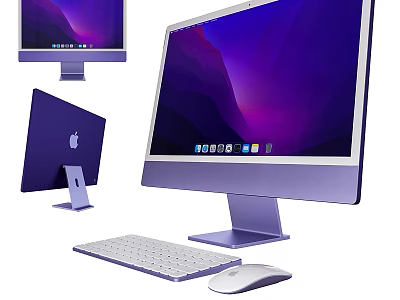 Apple iMac Desktop Computer In Purple With Keyboard Mouse And Screen 3d model
