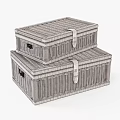 Natural Style Wall Decor With Stacked Wicker Storage Boxes And Leather Straps 3d model