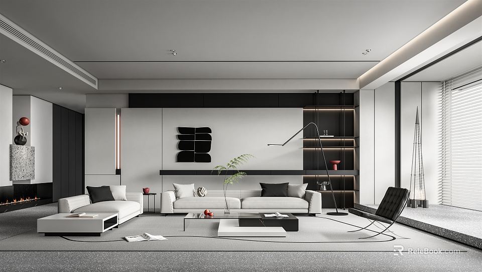 Modern Elegant Living Room Interior Design With Sofa Coffee Table And Wall Art 3d model 