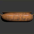 Hand-Carved Copper Sculpture Circular Vessel With Dual Handles Glossy Surface And Artistic Design