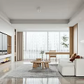 Elegant Modern Dining Living Room Interior With Round Wooden Table Woven Chairs And Marble Counter