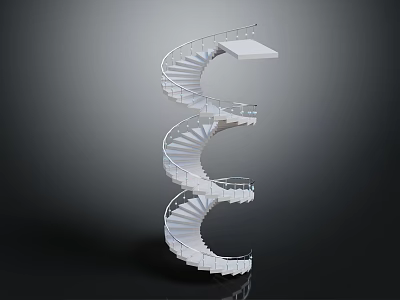 Sleek White Spiral Staircase Design With Curved Handrail And Reflective Surface 3d model