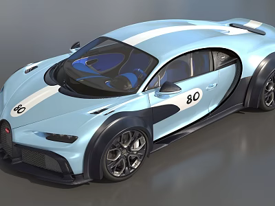 Light Blue Bugatti Sports Car With White Stripes And Number 80 Design 3d model
