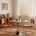 Modern Restaurant Interior With Round Dining Table Leather Chairs Coffee Machine And Wall Painting