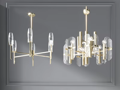 Modern Chandeliers With Gold Metal Frame And Clear Glass Elements Design 3d model