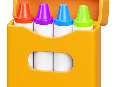 Colorful Crayons in Yellow Box with Red Purple Blue Green Tips for Kids Art Supplies 3d model