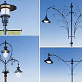 Outdoor Lights Decorative Metal Street Lamps with Curved Arms and Glass Shades