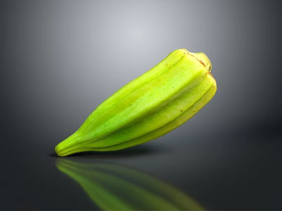 Fresh Green Okra Vegetable on Black Background with Reflection and Healthy Look 3d model