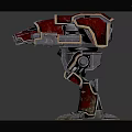Red Mechanical Robot Character With Armor Legs Cannon Arms And Metallic Design