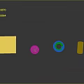 Green Textured Geometric Shapes Arrangement With Square Sphere Ring And Cylinder on Reflective Dark Surface