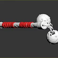 Traditional Martial Arts Weapon With Red White Pole And Silver Chain Metal Balls