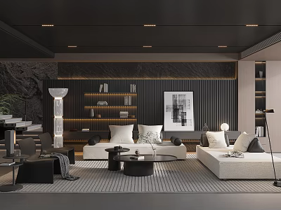 Modern Living Room Interior Design With White Sofa Coffee Table And Decorative Painting 3d model