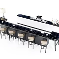 Modern Dining Table Set With Black Marble Top Bar Counter Extension And Stool Chairs