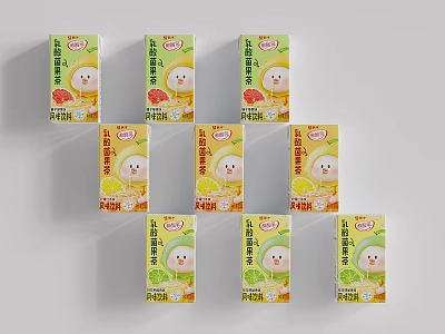 Colorful Lactic Acid Bacteria Drinks in Cartoon Character Packaging with Various Fruit Flavors 3d model