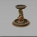Stone Fountain With Angel Carvings On Circular Base And Top Basin