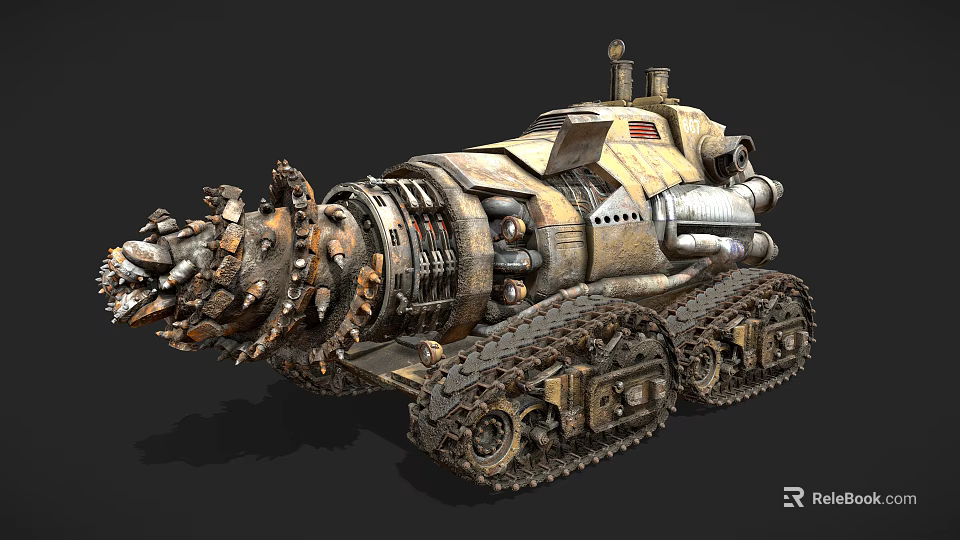 Industrial Tracked Drill Machine With Large Metal Drill Bit And Caterpillar Tracks 3d model 
