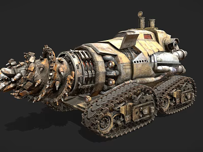 Industrial Tracked Drill Machine With Large Metal Drill Bit And Caterpillar Tracks 3d model