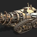 Industrial Tracked Drill Machine With Large Metal Drill Bit And Caterpillar Tracks