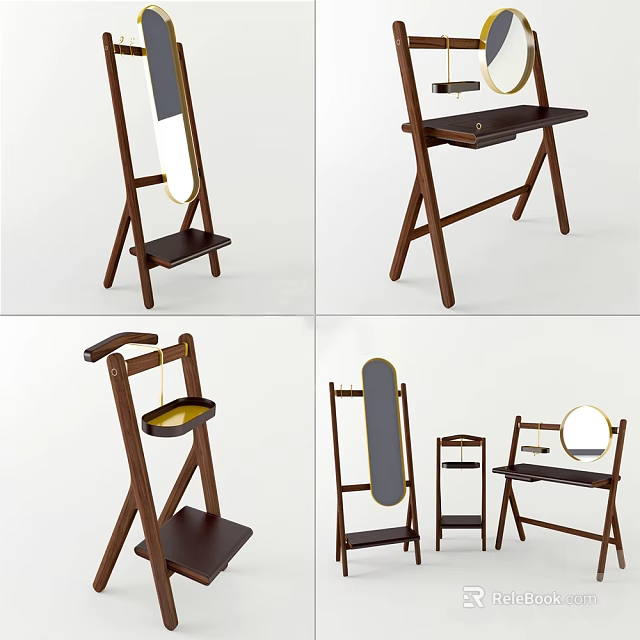 Minimalist Wooden Dressing Table Stand Design With Mirror Storage Shelf And Multiple Views 3d model 
