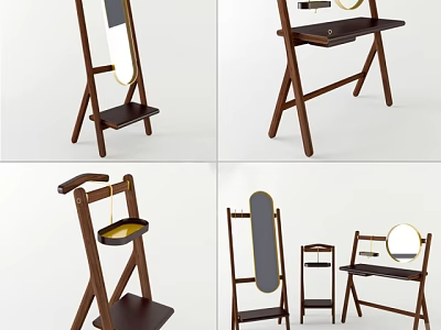 Minimalist Wooden Dressing Table Stand Design With Mirror Storage Shelf And Multiple Views 3d model