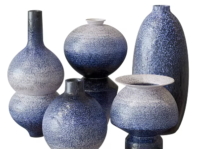 Modern Home Decor Ceramic Vessels With Blue White Speckled Textures And Diverse Shapes 3d model