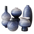 Modern Home Decor Ceramic Vessels With Blue White Speckled Textures And Diverse Shapes
