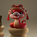 Plush Red Snake Pet Toy With Traditional Lion Head Hat And Tassel Decoration