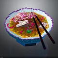 Pixel Art Ramen Bowl With Pink Ingredients Tofu Vegetables And Chopsticks