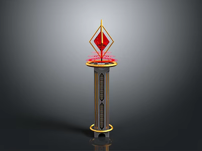 Illuminated Ornamental Pillar With Red Diamond Top And Golden Decorative Rings 3d model