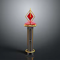 Illuminated Ornamental Pillar With Red Diamond Top And Golden Decorative Rings