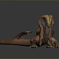Fantasy Character Riding Orange Spiked Back Dragon With Long Tail And Saddle