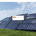 Solar Panels Array Installed On Green Grass Under Blue Sky With Clouds 3d model