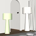 Two Floor Lamps Light Green And White In Minimalist Interior Room With Curtains